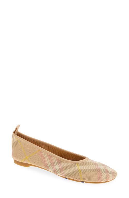 Shop Burberry Baby Check Knit Ballerina Flat In Teacup Ip Check