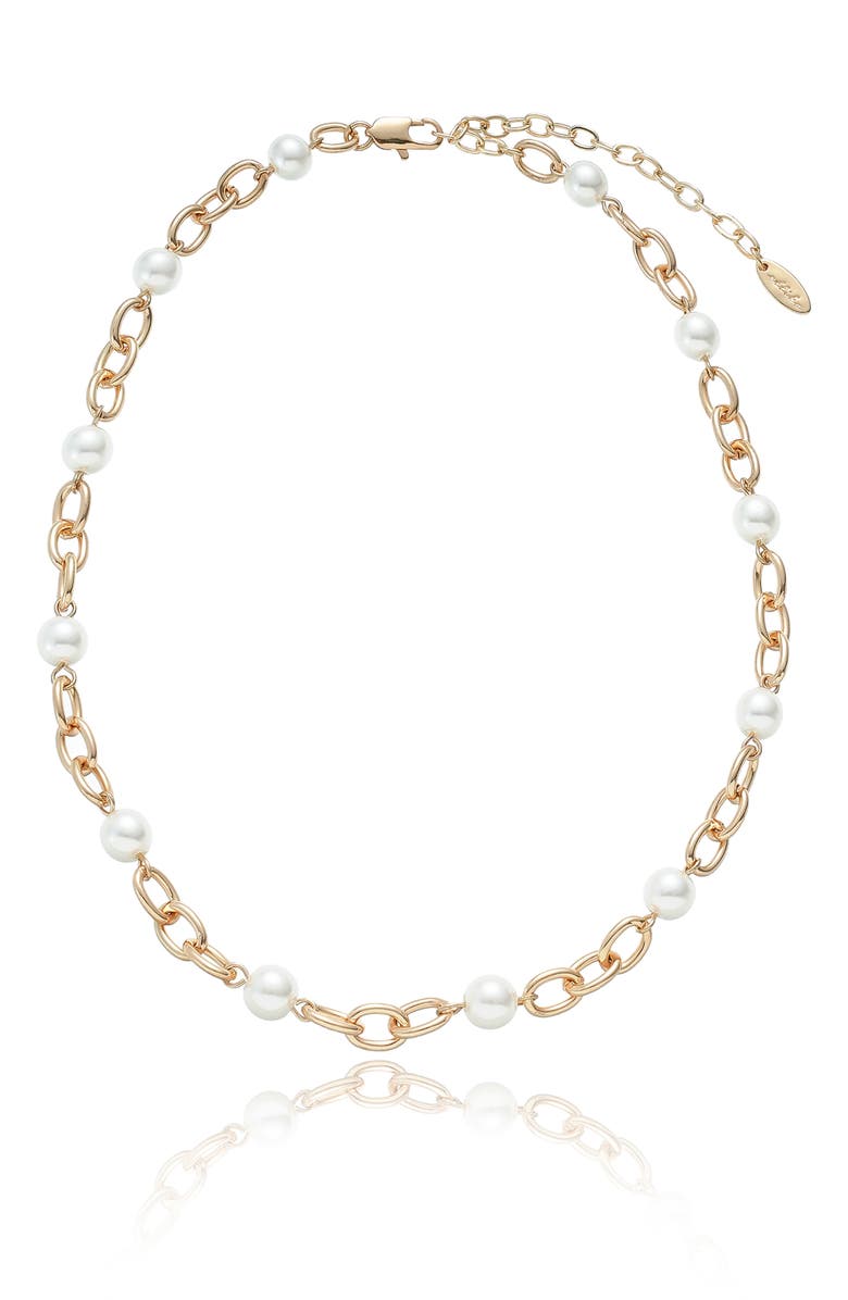 Ettika Faux Pearl Station Necklace, Alternate, color, Gold