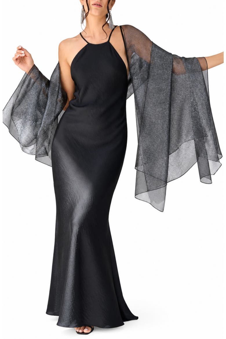 Glitz Shimmer Silk Scarf, Alternate, color, BLACK