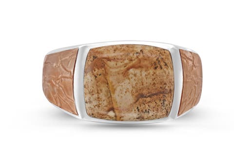 Light Brown Picasso Jasper Sterling Silver Men Signet Ring