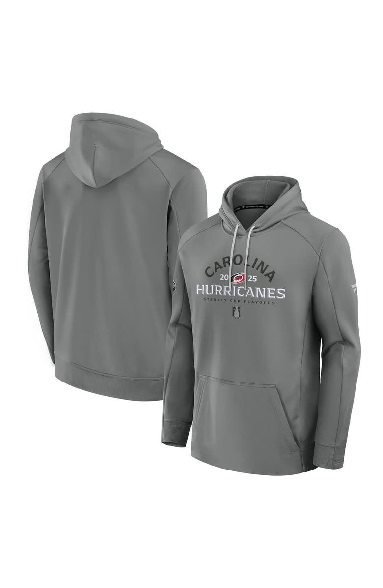 FANATICS Men's Fanatics Gray Carolina Hurricanes 2025 Stanley Cup Playoffs Authentic Pro Rink Fly Fleece Pullover Hoodie, Alternate, color, 