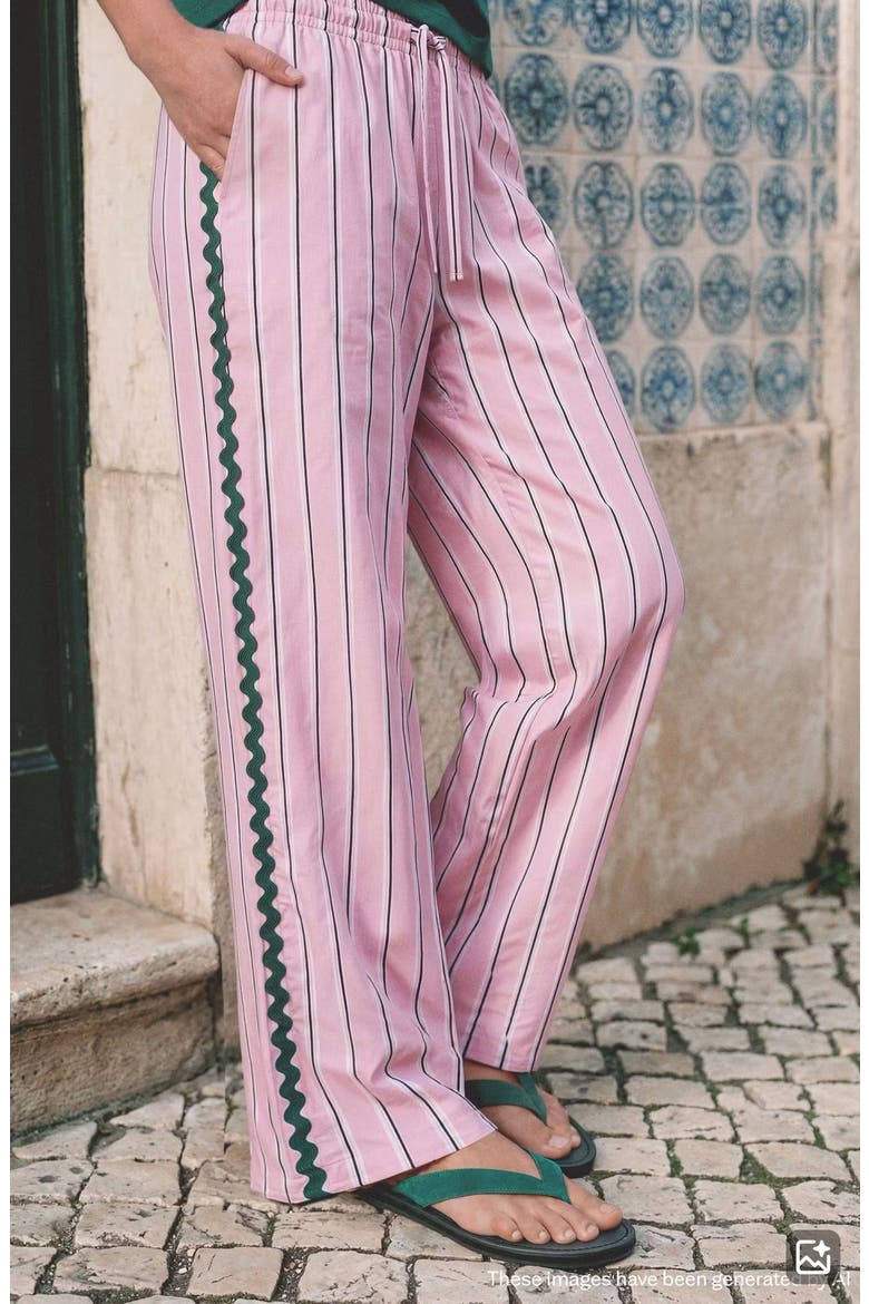Striped RickRack Trim Pants, Alternate, color, PASTEL PINK