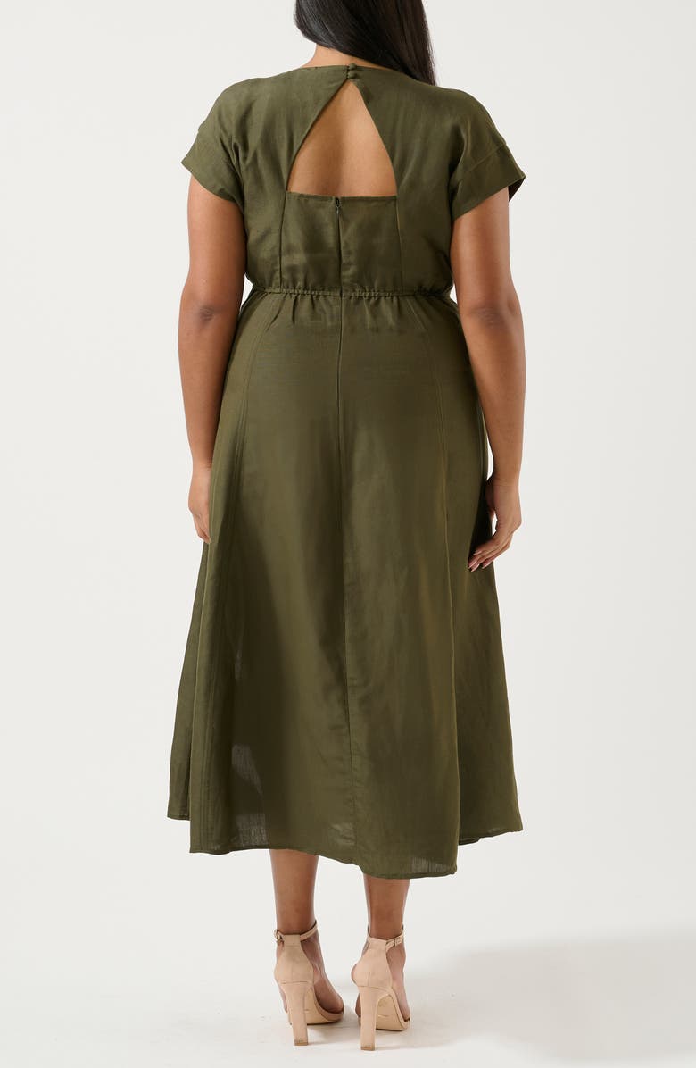 Estelle Aubrey Cutout Linen Blend Midi Dress, Alternate, color, Olive