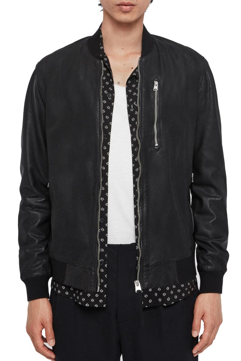 Kino Leather Bomber Jacket, Main, color, BLACK