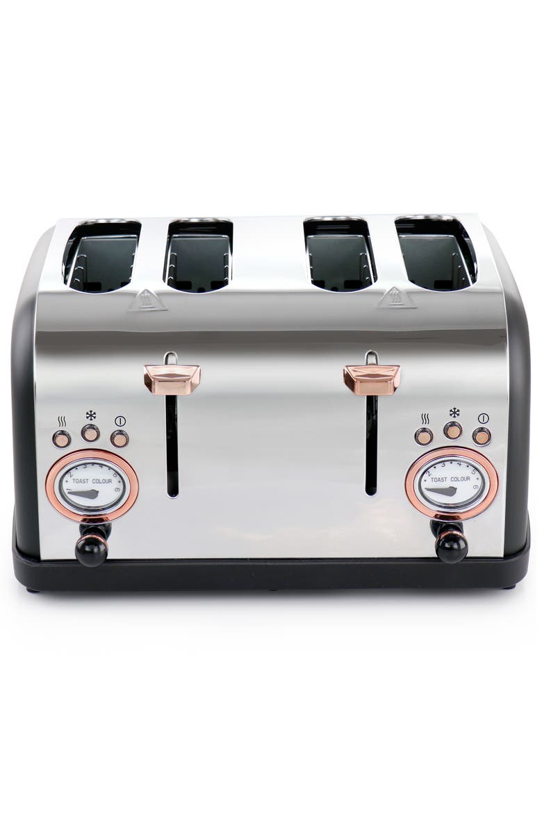 Megachef 4 Slice Wide Slot Toaster with Variable Browning in Black and Rose Gold, Alternate, color, Black