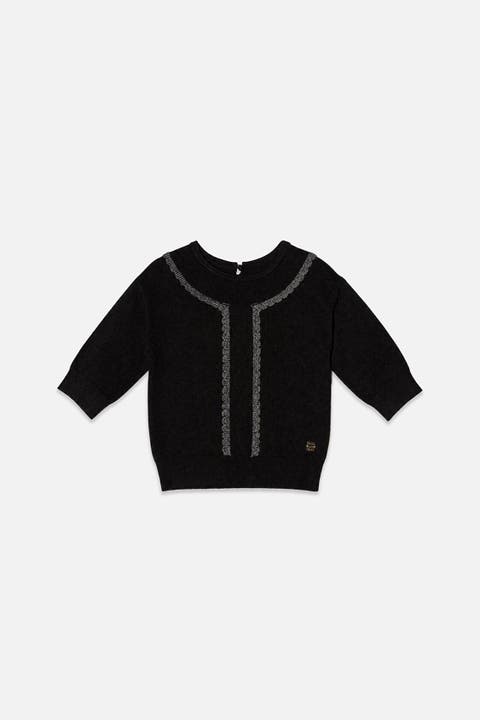 Lace Detail Crew Neck Ribbed Hem Knitted Sweater (toddler, Little Kid & Big Kid)