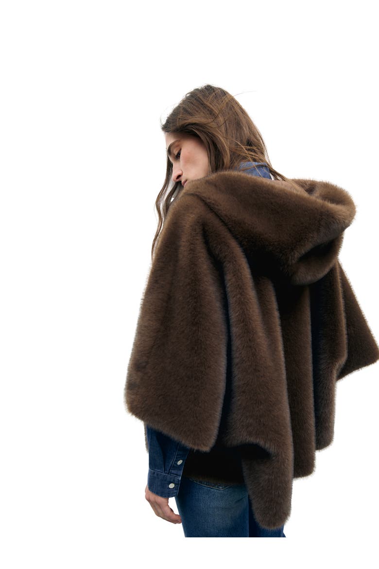 Amel Faux Fur Hooded Cape, Alternate, color, Cigar