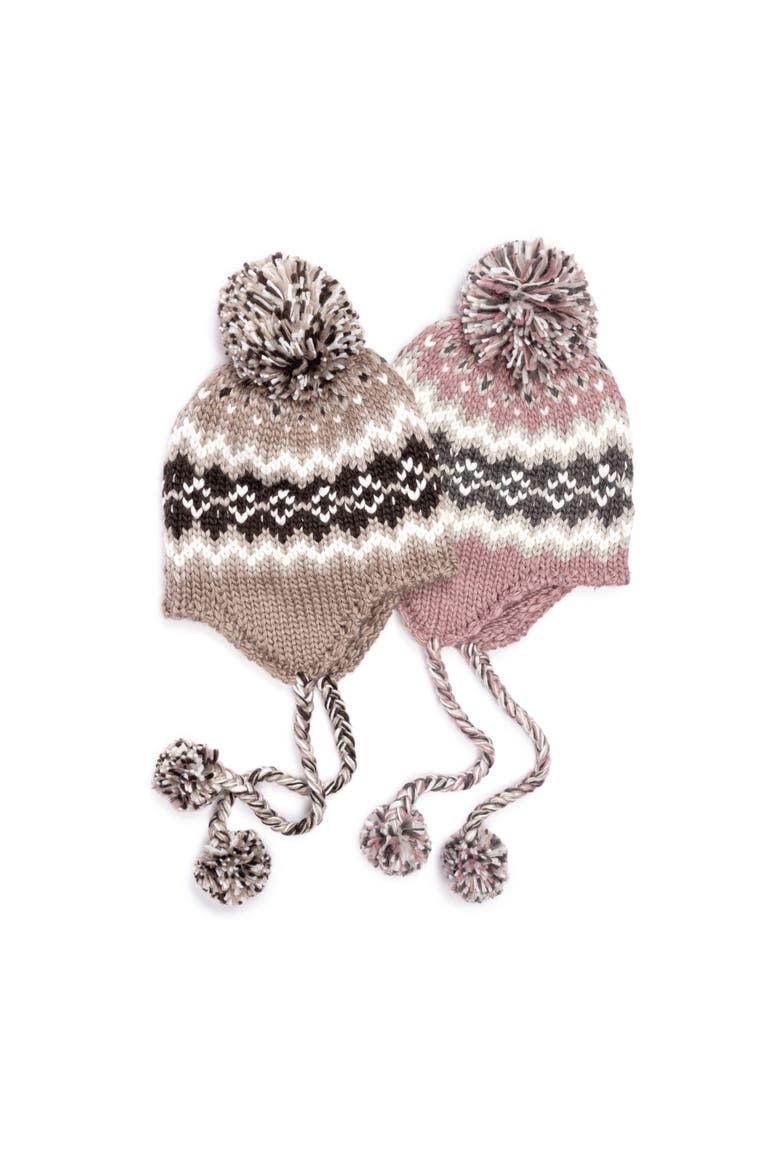 Women's Chunky Trapper Knit Hat with Pom, Alternate, color, Canyon Rose