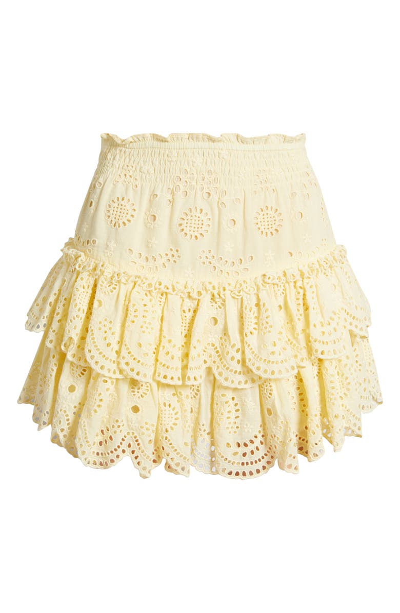 LoveShackFancy Shailo Tiered Cotton Miniskirt, Alternate, color, Citron