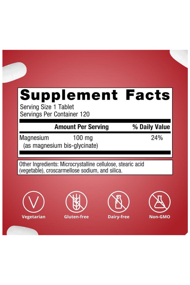 Magnesium Glycinate Highly Absorbable Supplement Tablets 120 Tablets, Alternate, color, None