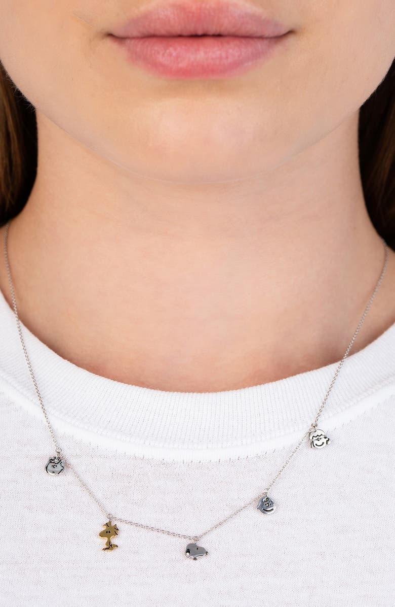 Crislu x Peanuts<sup>®</sup> Snoopy & the Gang Charm Necklace, Alternate, color, Pure Platinum / Clear Stone