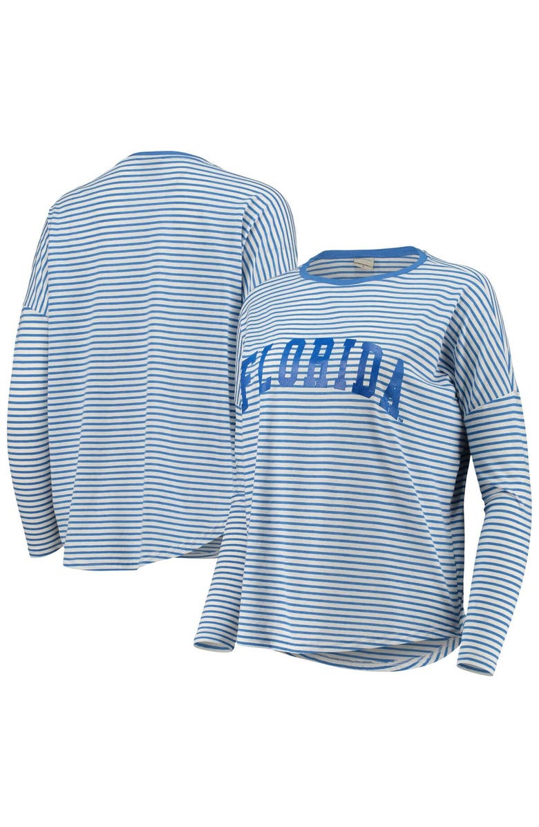 UG APPAREL Women's Royal/White Florida Gators Melange Striped Boxy Long Sleeve T-Shirt, Main, color, 
