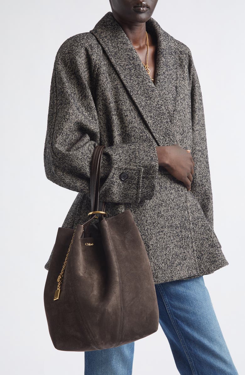 Chloé Medium Spin Suede Tote, Alternate, color, Kohl Brown