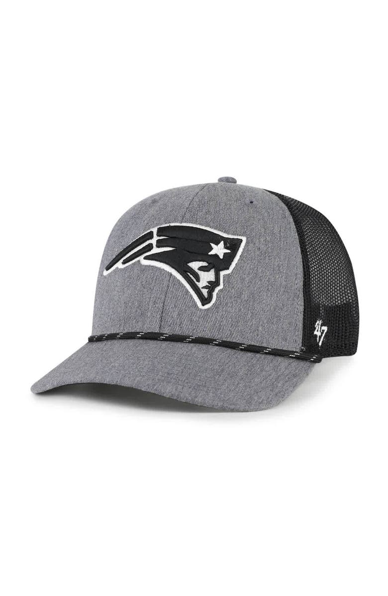 '47 Men's '47 Heather Charcoal New England Patriots Carbon Rope Trucker Adjustable Hat, Main, color, 