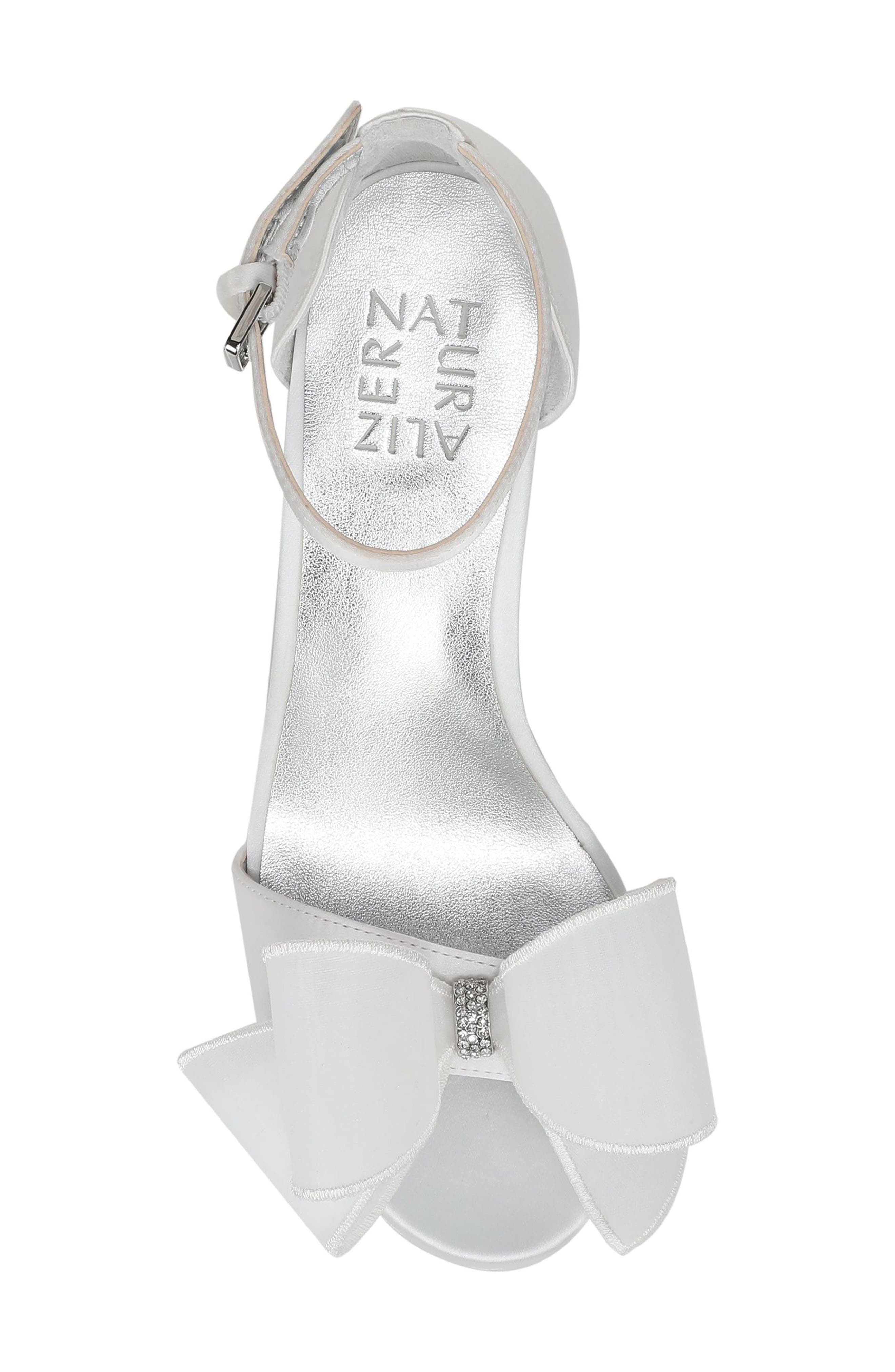 Naturalizer Always Bow Ankle Strap Platform Sandal, Alternate, color, Pearl White Satin