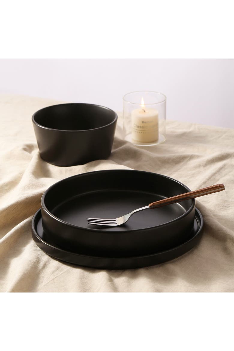 Celina Stoneware 24-Piece Dinnerware Set, Cereal and Dinner Bowls, Alternate, color, Black