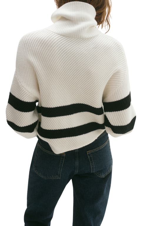 Mango Stripe Quarter Zip Sweater In Ecru