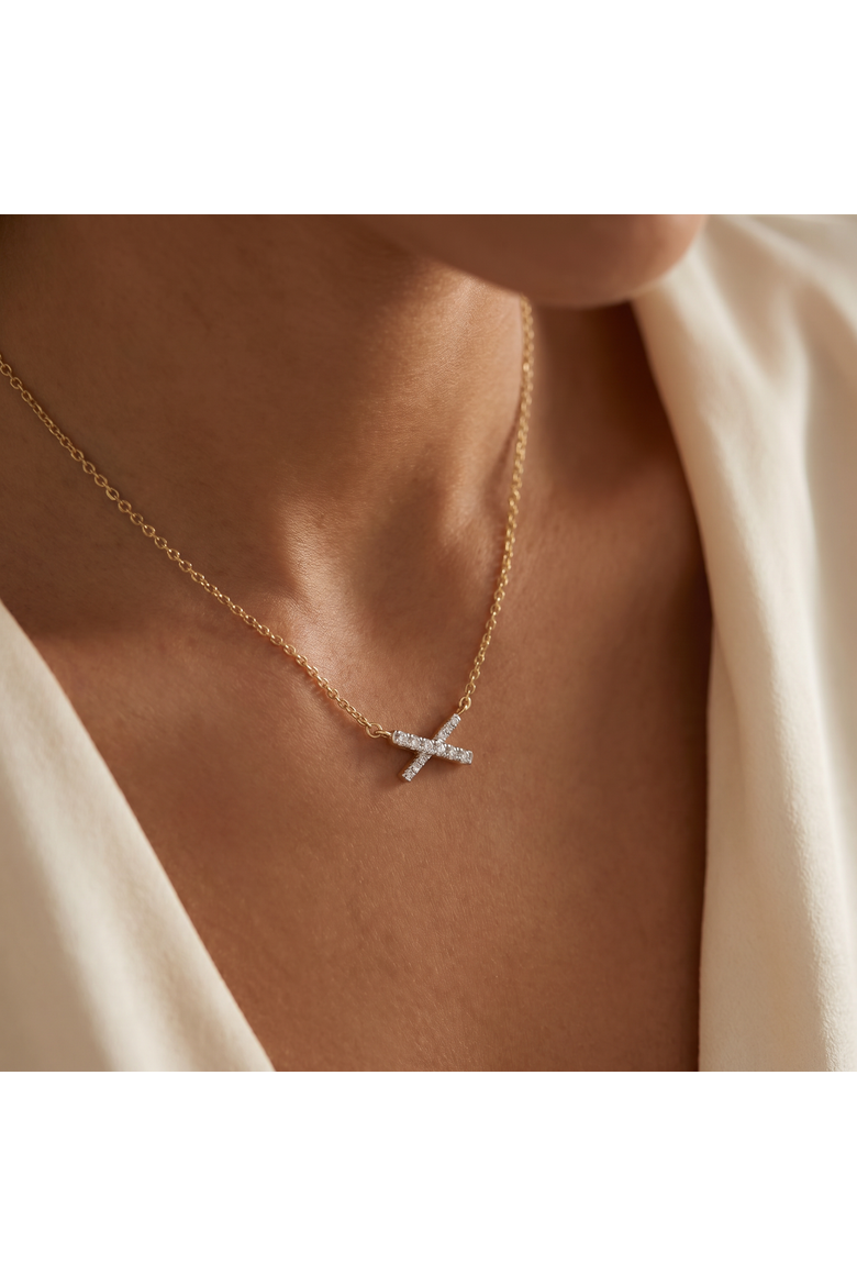 1/5Ct TW Diamond X Cross Pendant Gold Women's Necklace 18" Lab Grown, Alternate, color, 10k yellow Gold