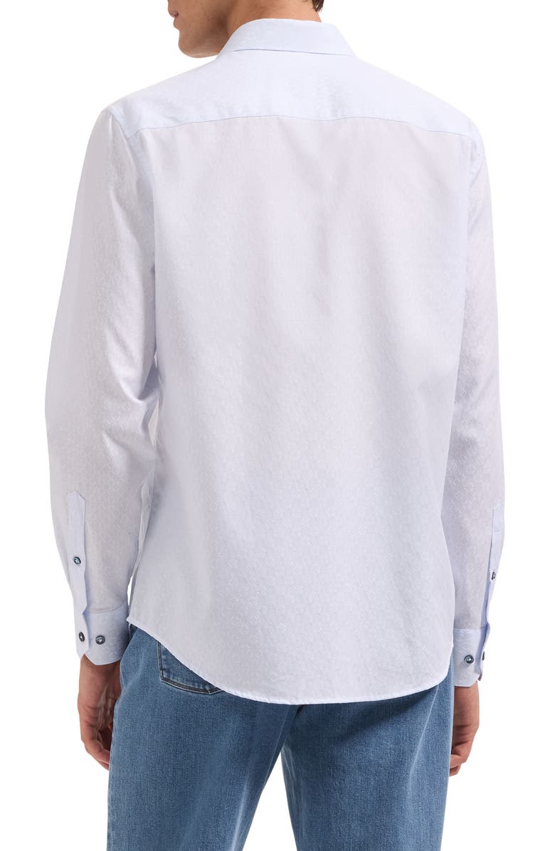 Bugatchi Axel Shaped Fit Diamond Jacquard Stretch Button-Up Shirt, Alternate, color, Salt