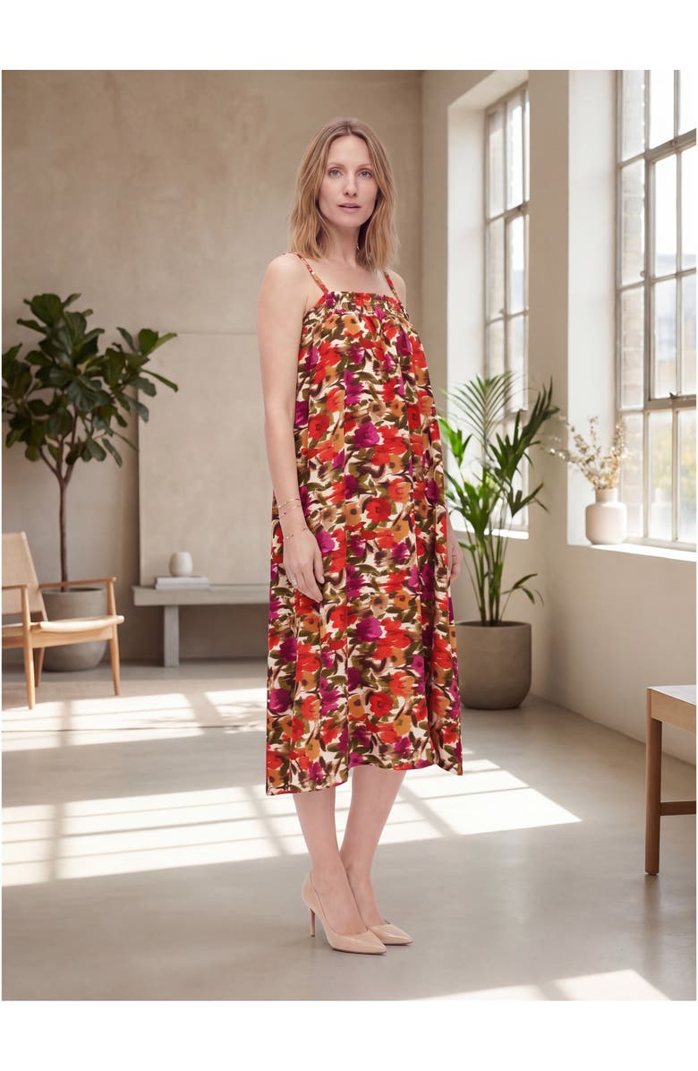 24seven Comfort Apparel Maternity Essential Abstract Print Spaghetti Strap Smocked Pocket A-Line Maxi Dress, Alternate, color, Red Multi