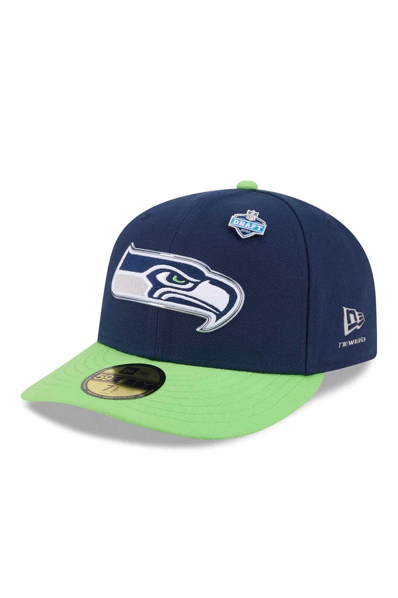 Men's New Era  College Navy/Neon Green Seattle Seahawks 2026 NFL Draft Pre-Curved 59FIFTY Fitted Hat, Main, color, College Navy