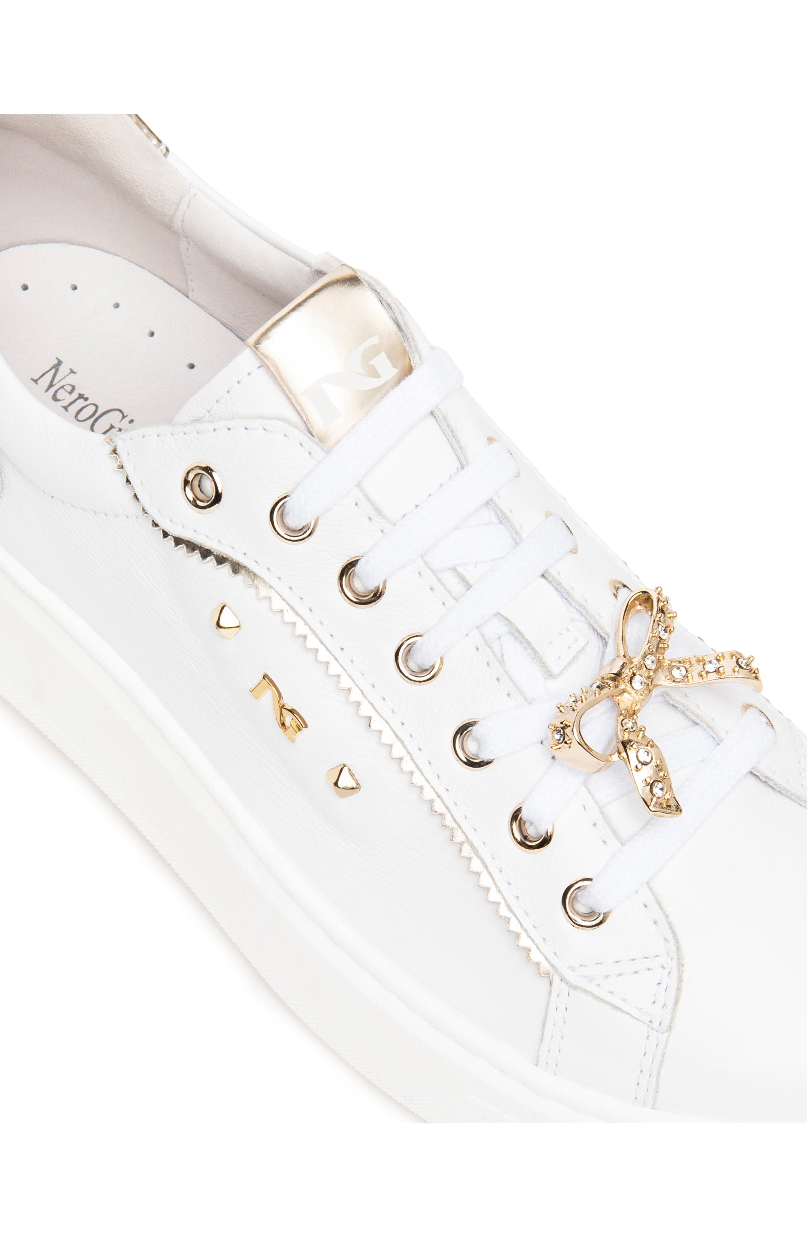 NeroGiardini Retro Jeweled Platform Sneaker, Alternate, color, White/ Gold