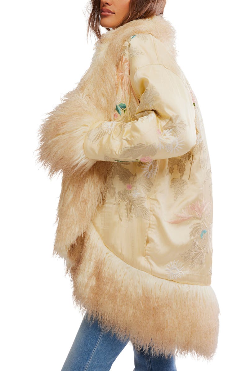 Free People Moon Petals Velvet Floral Detail Jacket with Faux Fur Trim, Alternate, color, Cream Combo