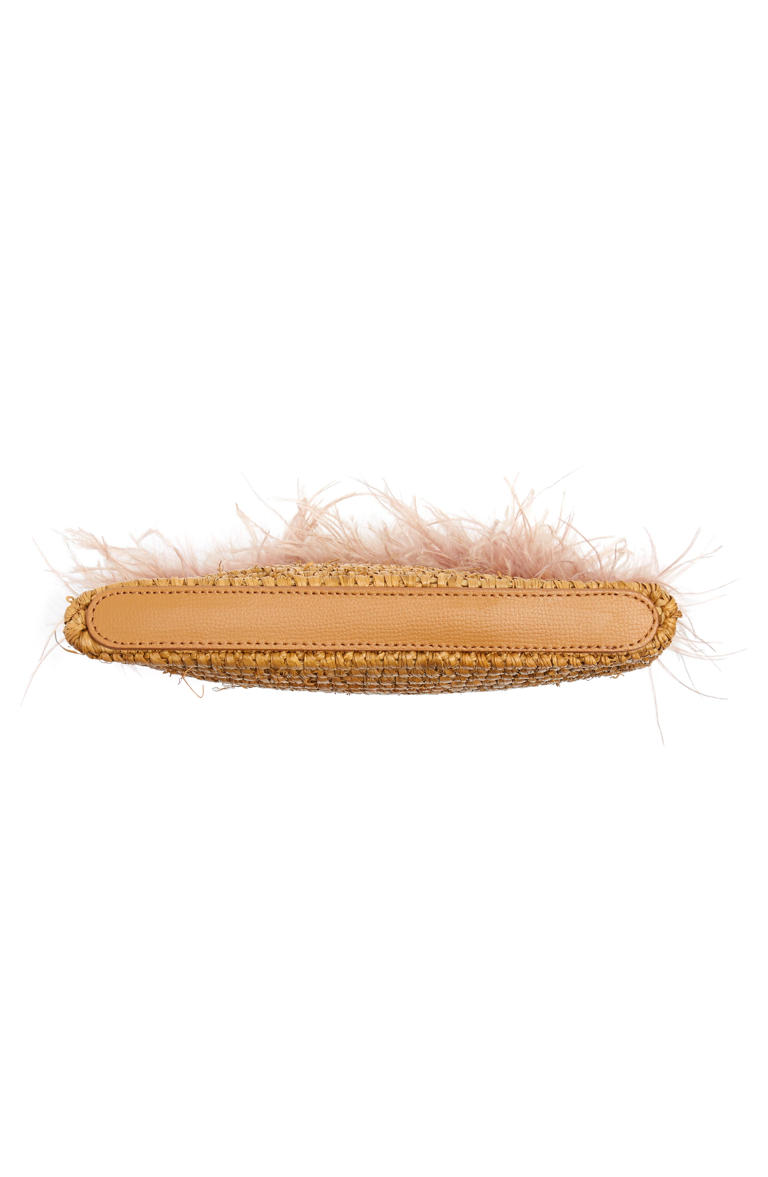 Feather Trim Straw Clutch, Alternate, color, MIEL/ BUFF PINK