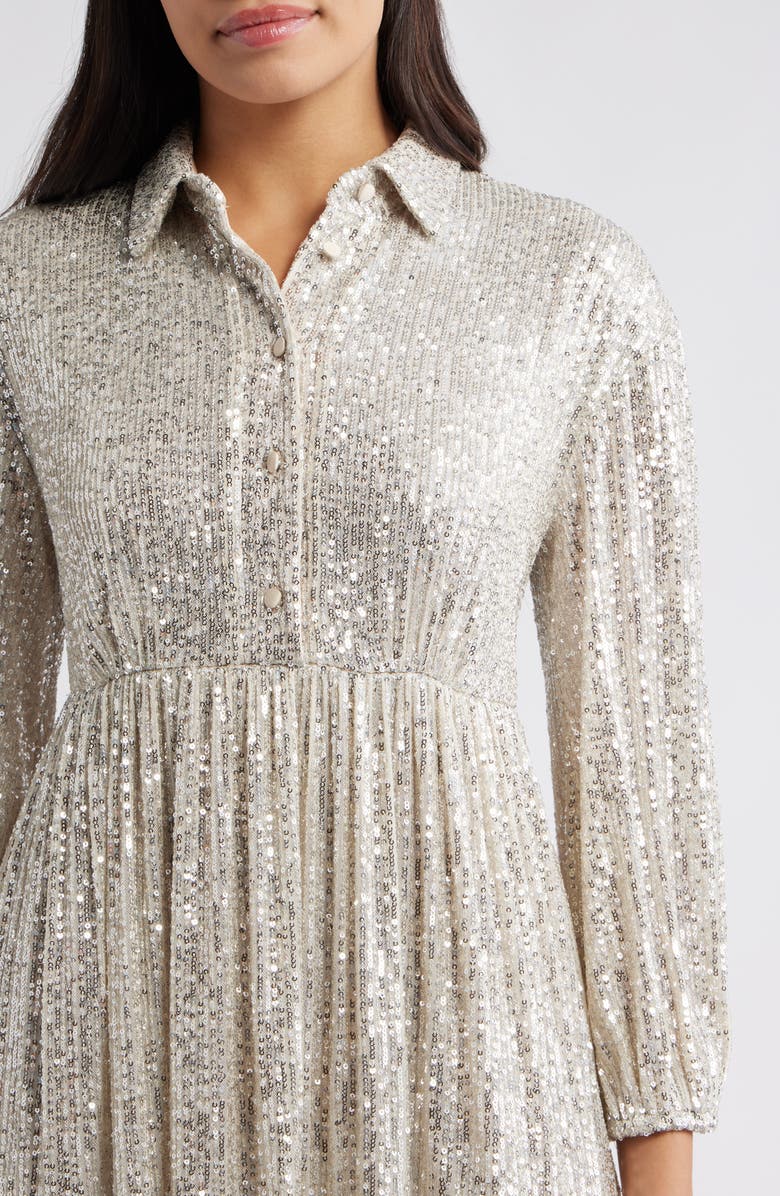 Eliza J Sequin Stripe Shirtdress, Alternate, color, Silver