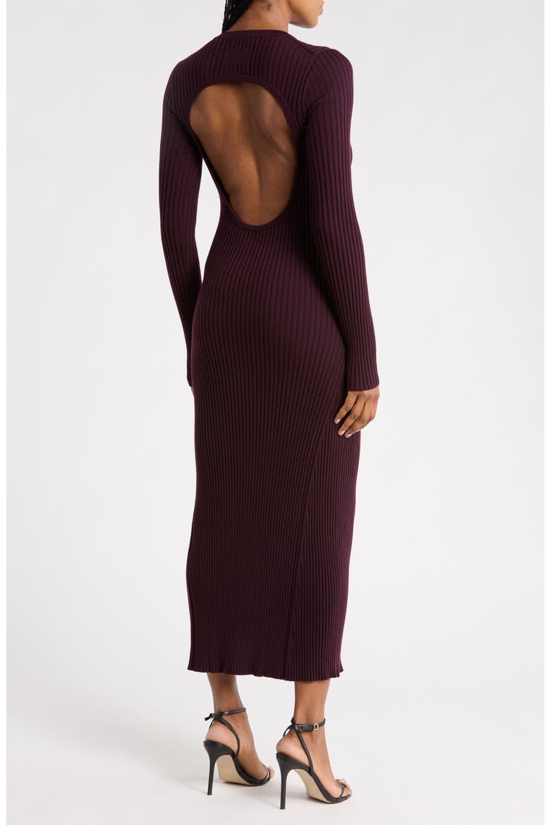 Long Sleeve Rib Open Back Dress, Alternate, color, EGGPLANT