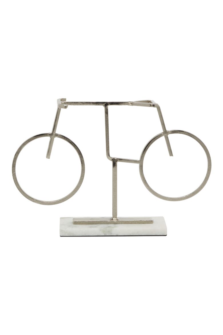 Silvertone Metal Bike Sculpture with Marble Base, Main, color, SILVER