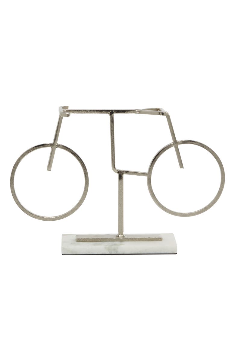 VIVIAN LUNE HOME Silvertone Metal Bike Sculpture with Marble Base, Main, color, Silver