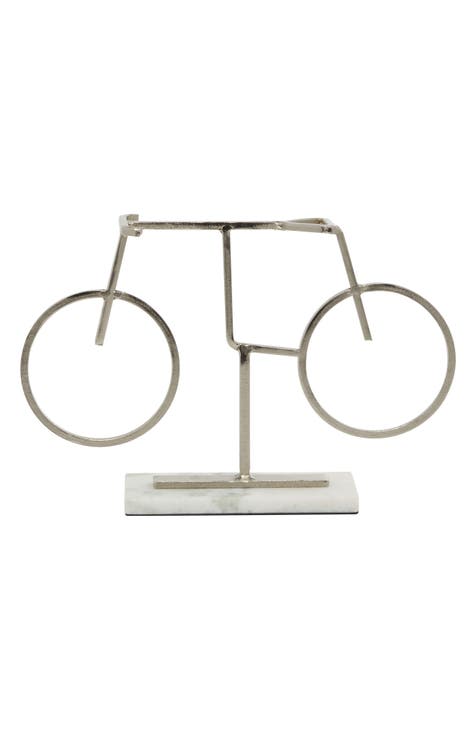 Silvertone Metal Bike Sculpture with Marble Base