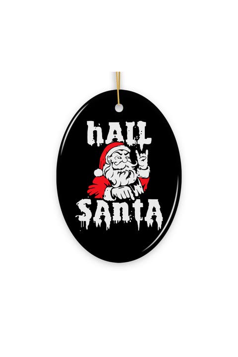 Hail Santa Heavy Metal Rockstar Ceramic Ornament