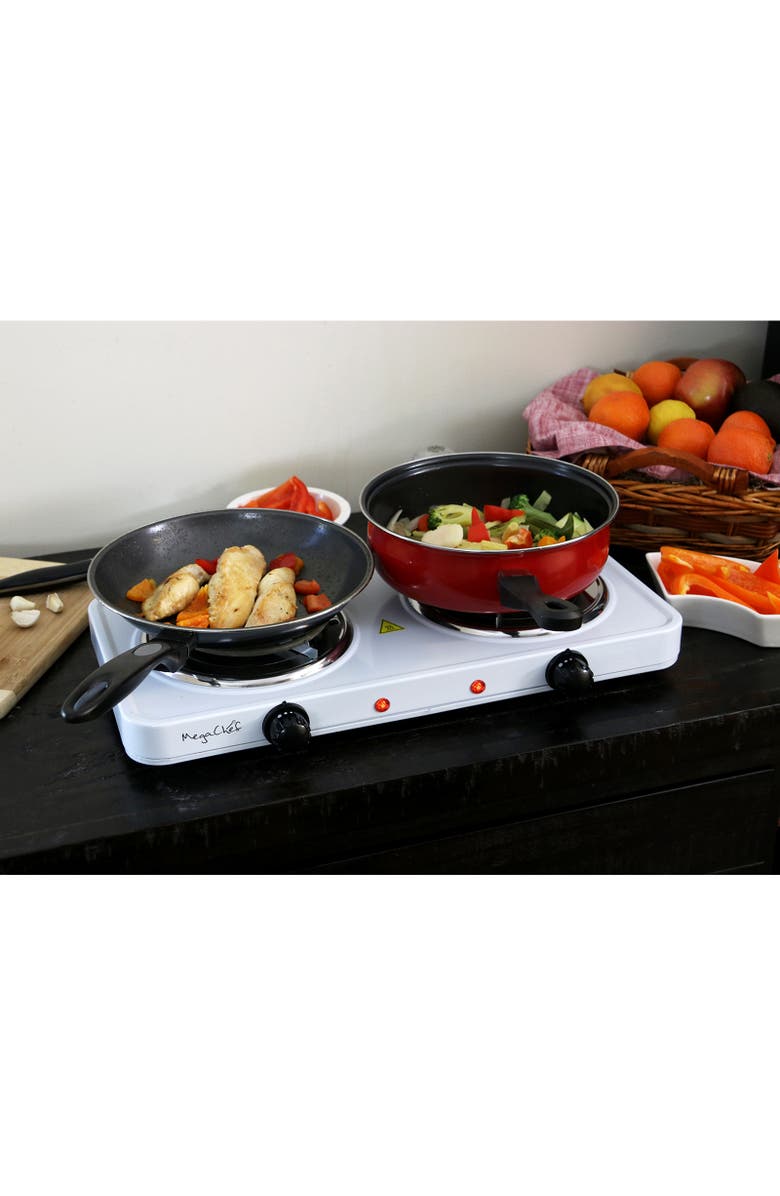 Megachef Electric Easily Portable Ultra Lightweight Dual Coil Burner Cooktop Buffet Range in White, Alternate, color, White