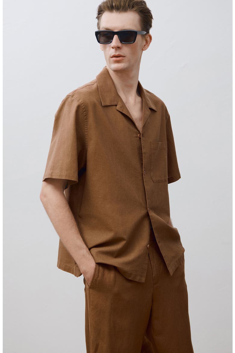 Oversize Cotton & Linen Camp Shirt, Alternate, color, TOBACCO BROWN