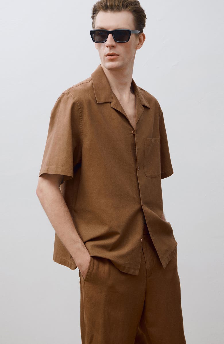 MANGO Oversize Cotton & Linen Camp Shirt, Alternate, color, 