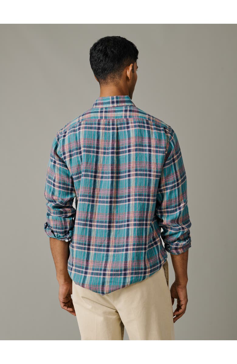 Aubin Croyland Madras Button-Down Linen Shirt, Alternate, color, Green Check