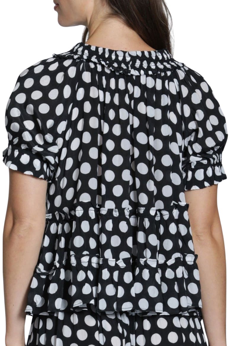 Tiered Ruched Tie Neck Top, Alternate, color, BLACKWHITE