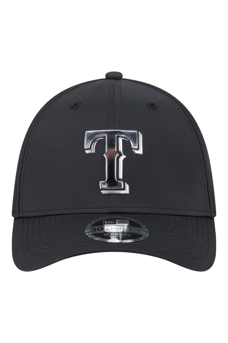 Men's New Era  Black Texas Rangers Metallic 39THIRTY M-Crown Flex Hat, Alternate, color, Black