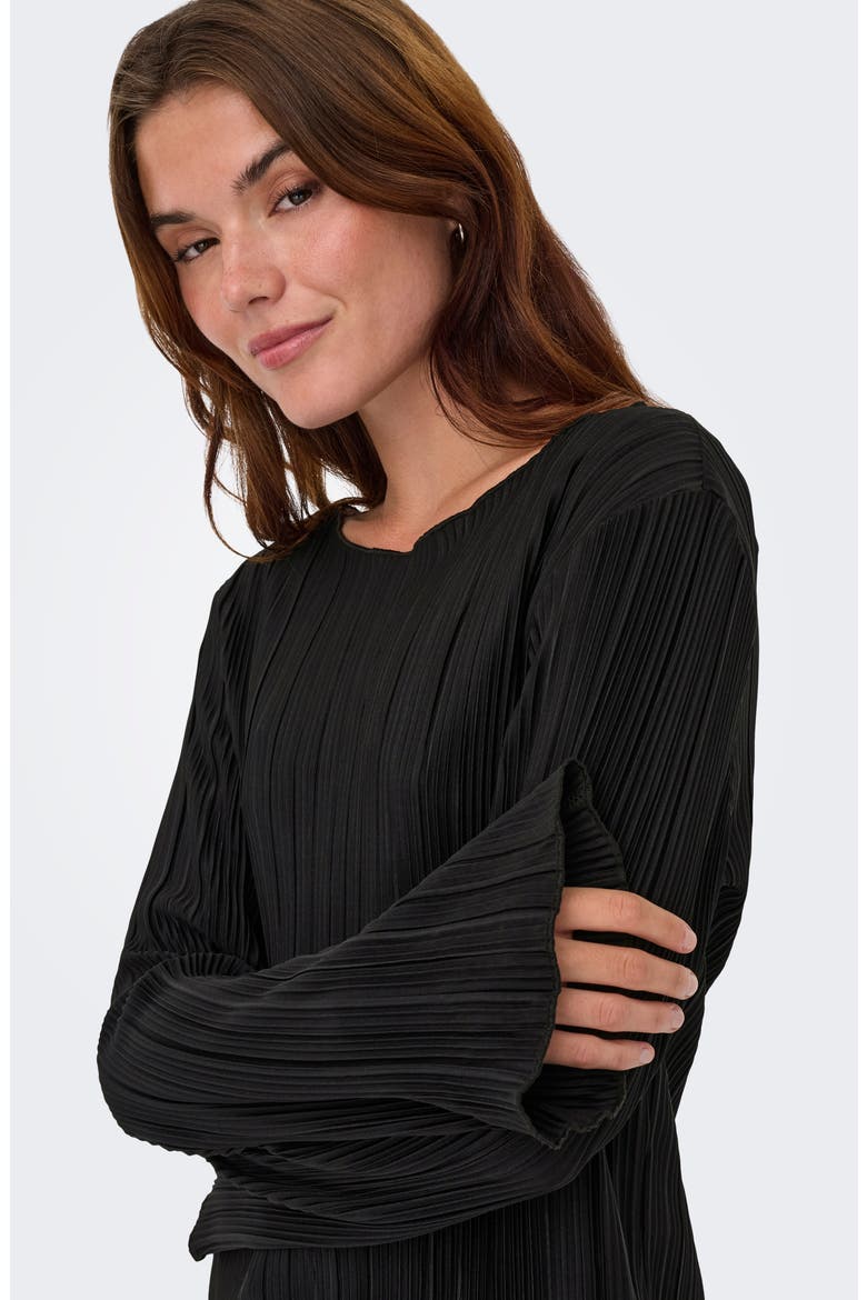 Pery Long Sleeve Plissé Top, Alternate, color, BLACK