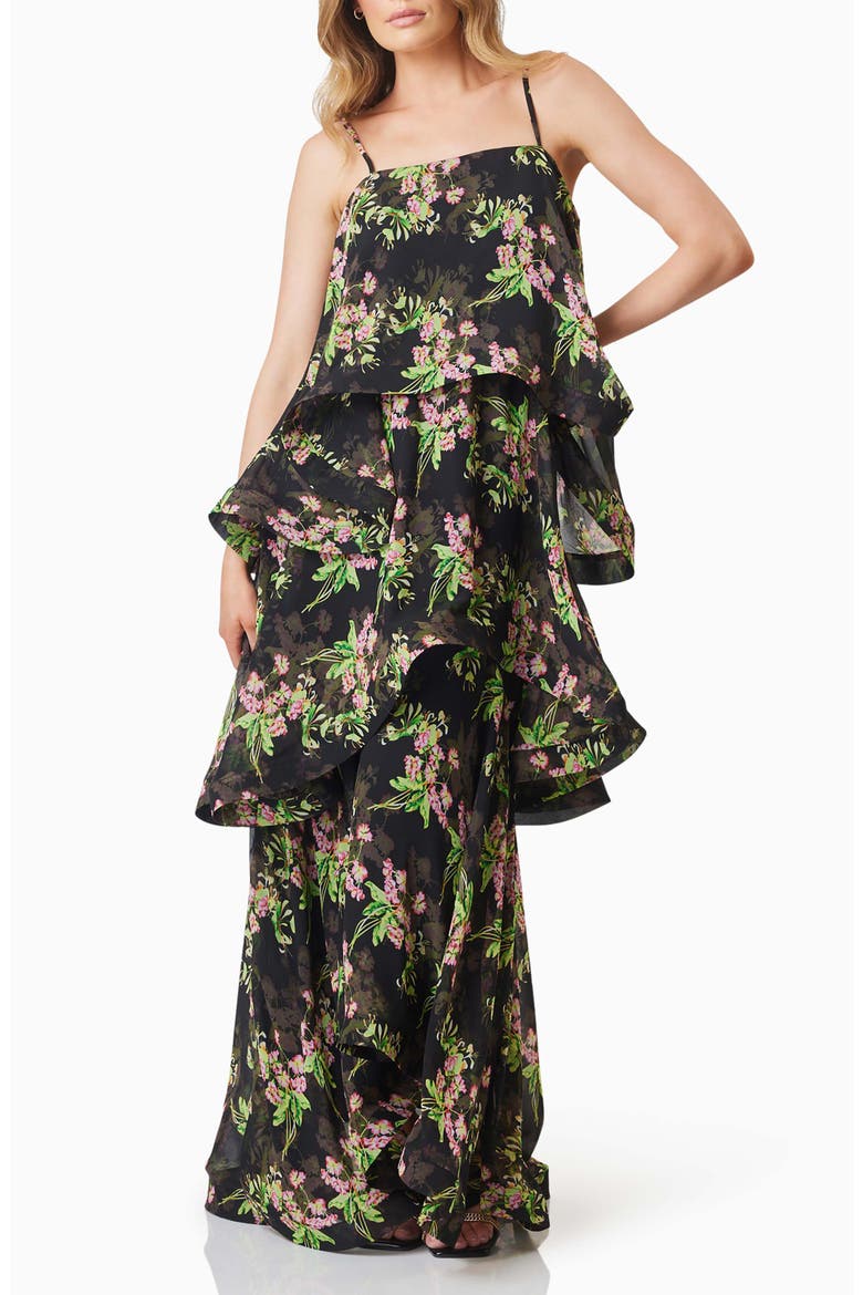 Ula Floral Tiered Georgette Gown, Main, color, BLACK MULTI