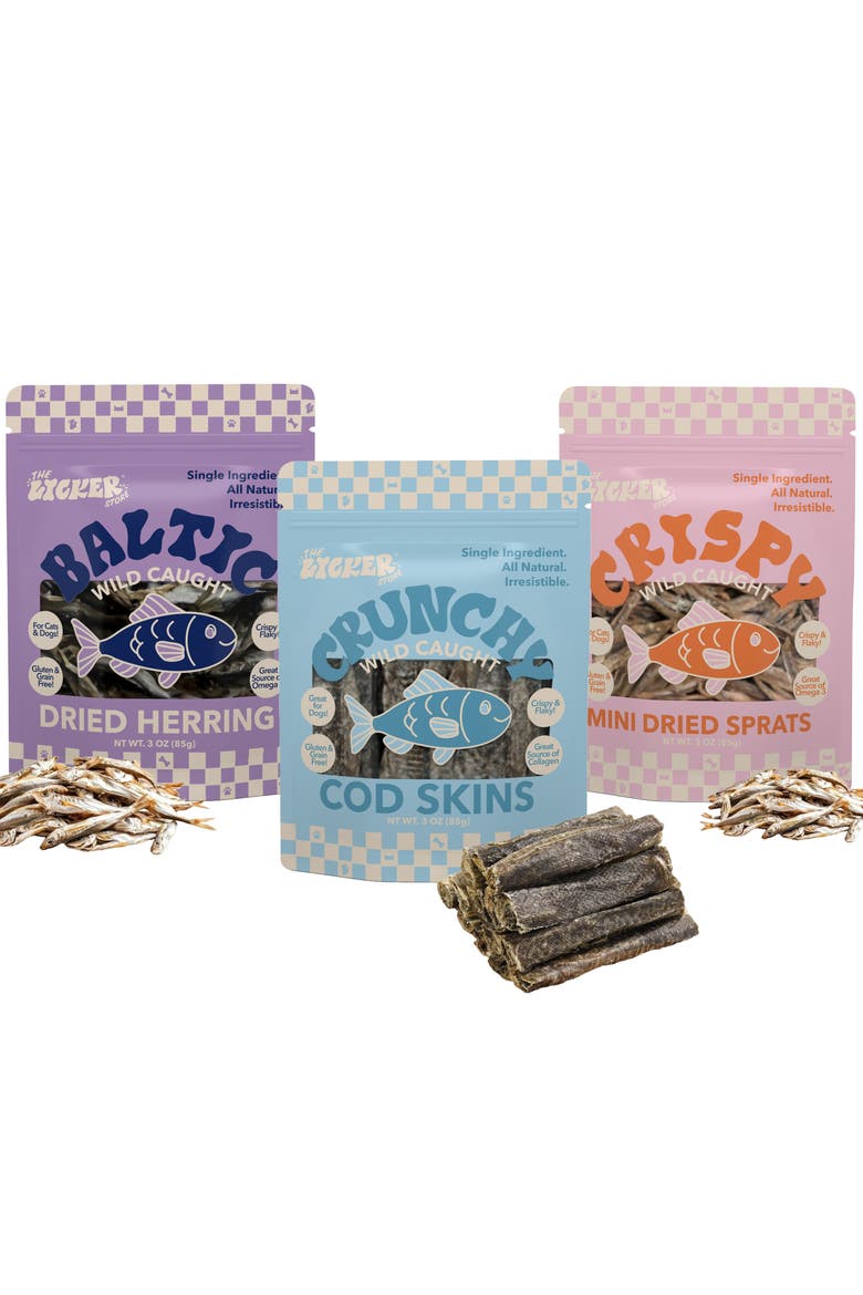 Gluten and Grain-Free Omega-3 Single Ingredient Crunchy Dried Baltic Sprats for Dogs and Cats, Main, color, Variety 3 Pack