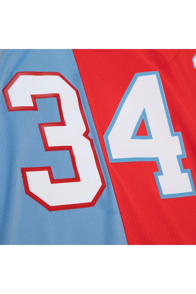 Men's Mitchell & Ness Earl Campbell Red/Light Blue Houston Oilers Gridiron Classics 1980 Split Legacy Replica Jersey, Alternate, color, Red