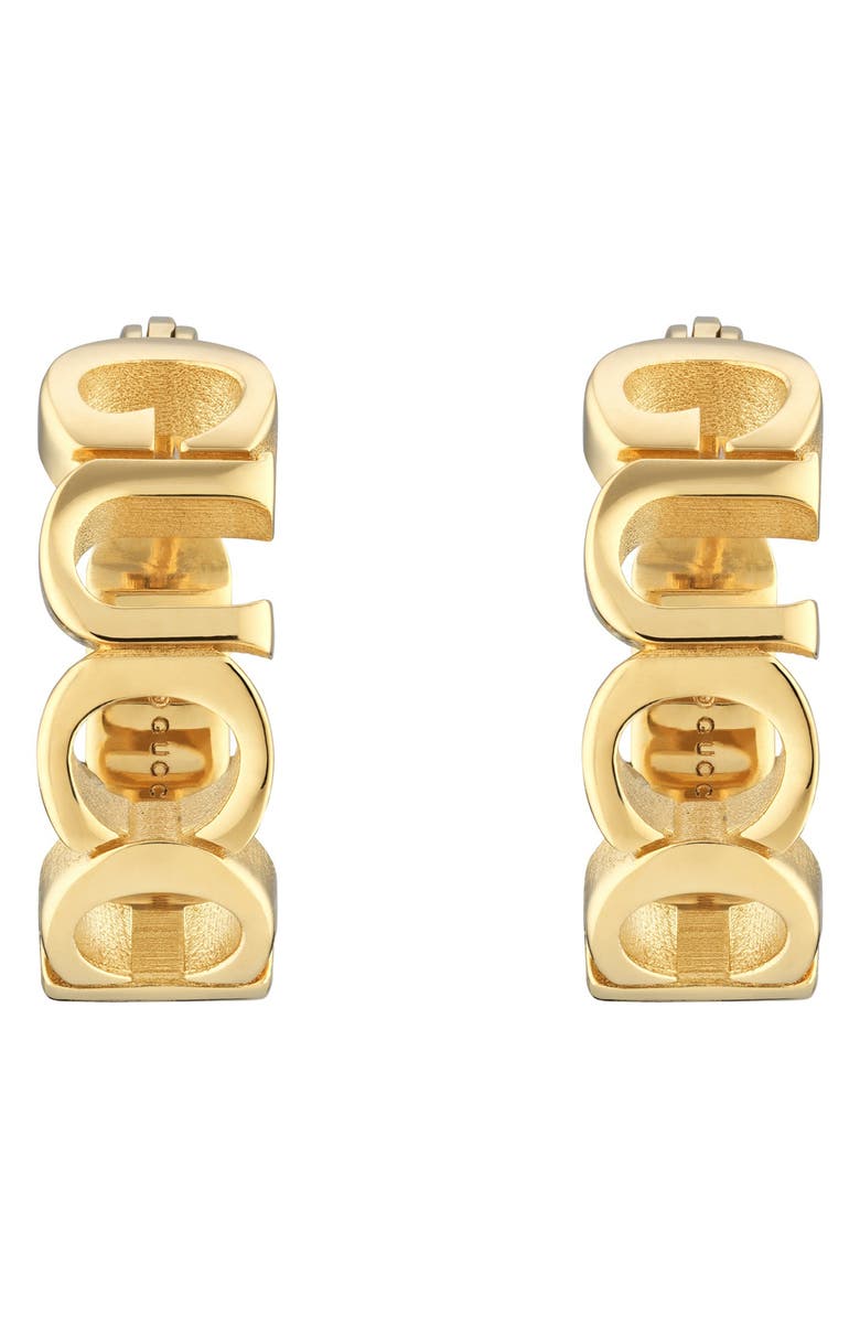 Gucci Logo Script Hoop Earrings, Alternate, color, 