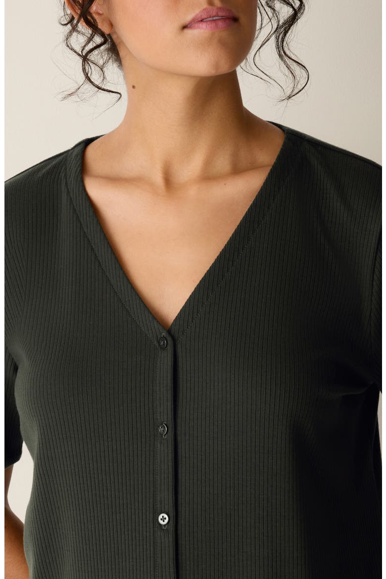 Rib Knit Jersey Button-Up Top, Alternate, color, SEAWEED