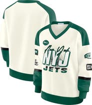 WEAR by Erin Andrews Women's WEAR by Erin Andrews Cream New York Jets Racing Crew V-Neck Sweatshirt