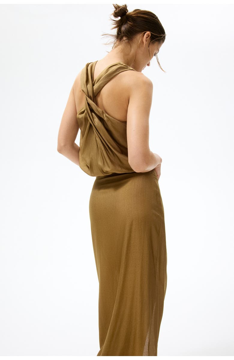 H&M Twist-detail Wrap Skirt, Alternate, color, Olive Green