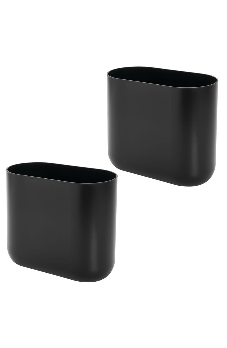 iDesign Small Plastic 1.9 Gallon / 7 L Oval Bathroom Trash Can, 2-Pack, Black, Main, color, Black