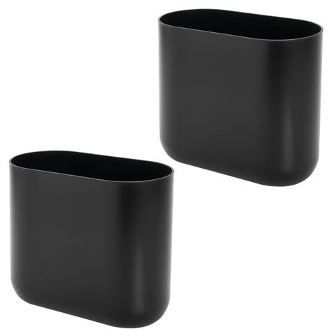 Small Plastic 1.9 Gallon / 7 L Oval Bathroom Trash Can, 2-Pack, Black